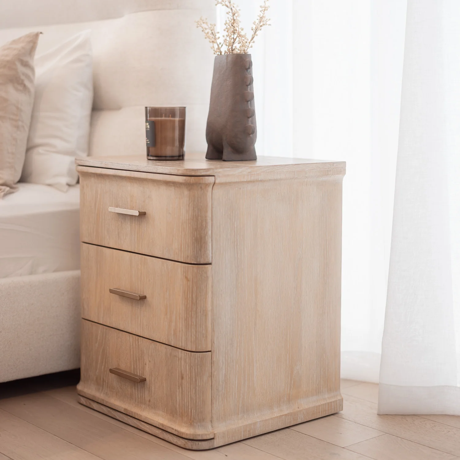 Aira 3 Drawer Bedside - Honey Oak - Image 2