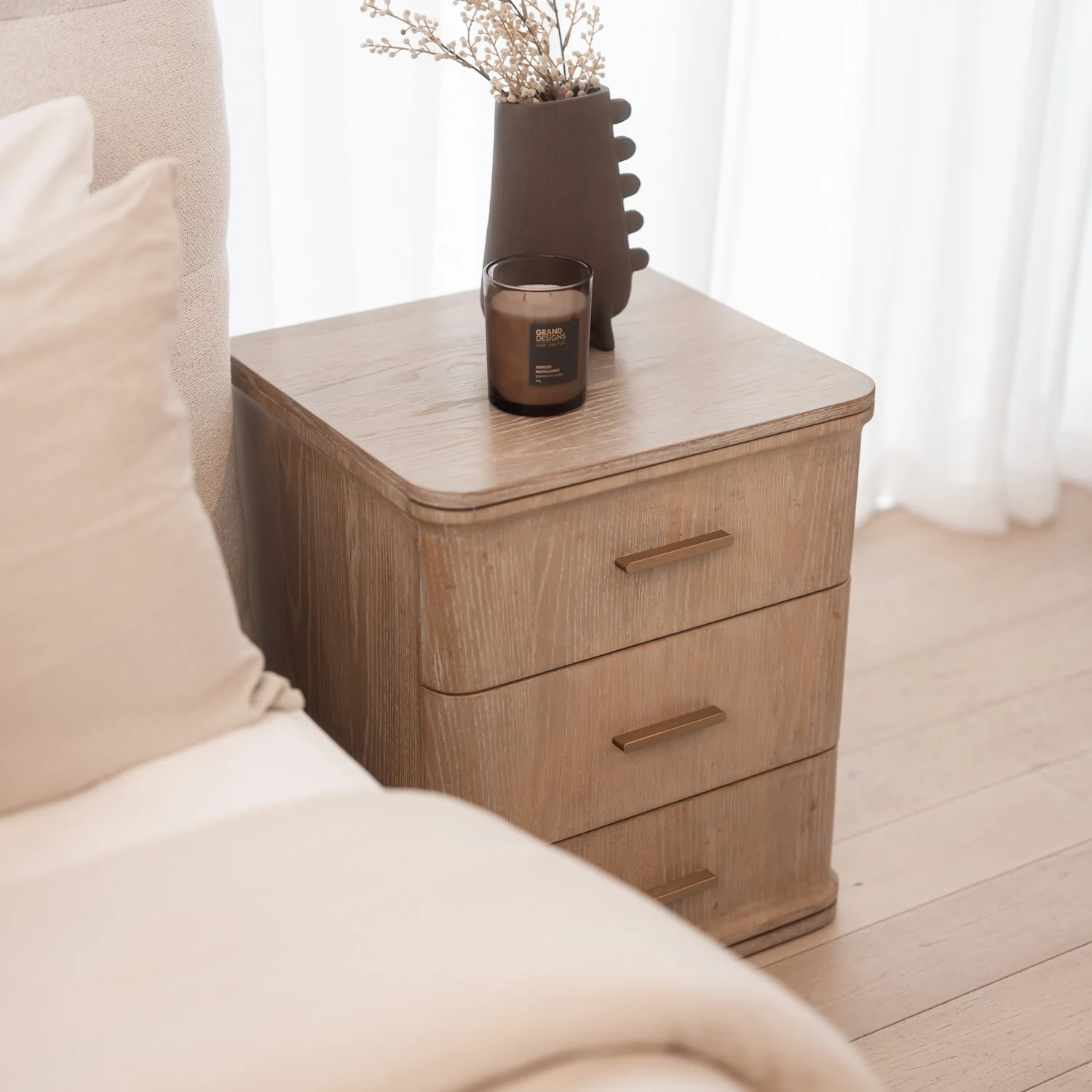 Aira 3 Drawer Bedside - Honey Oak - Image 3