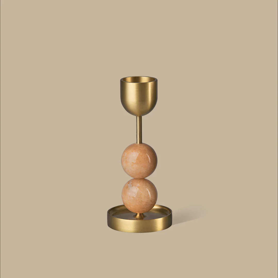 Beaded Fountain Large Brass Candle Holder - Coral