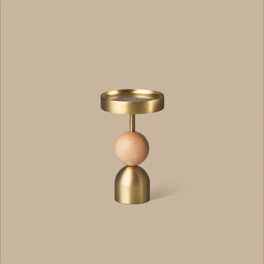 Beaded Fountain Medium Brass Candle Holder - Coral