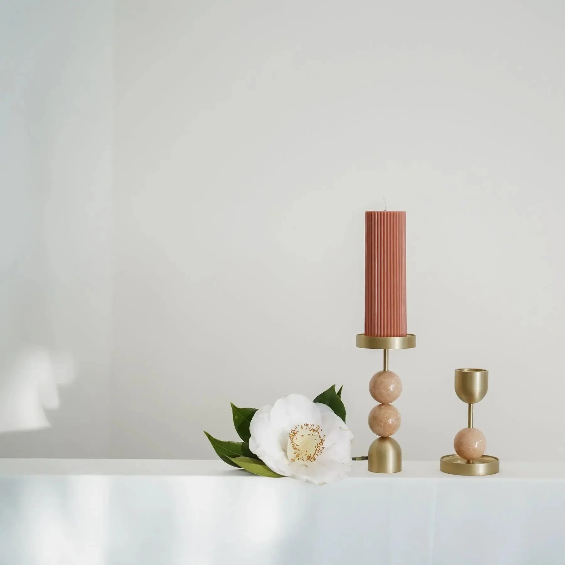 Beaded Fountain Medium Brass Candle Holder - Coral - Image 2