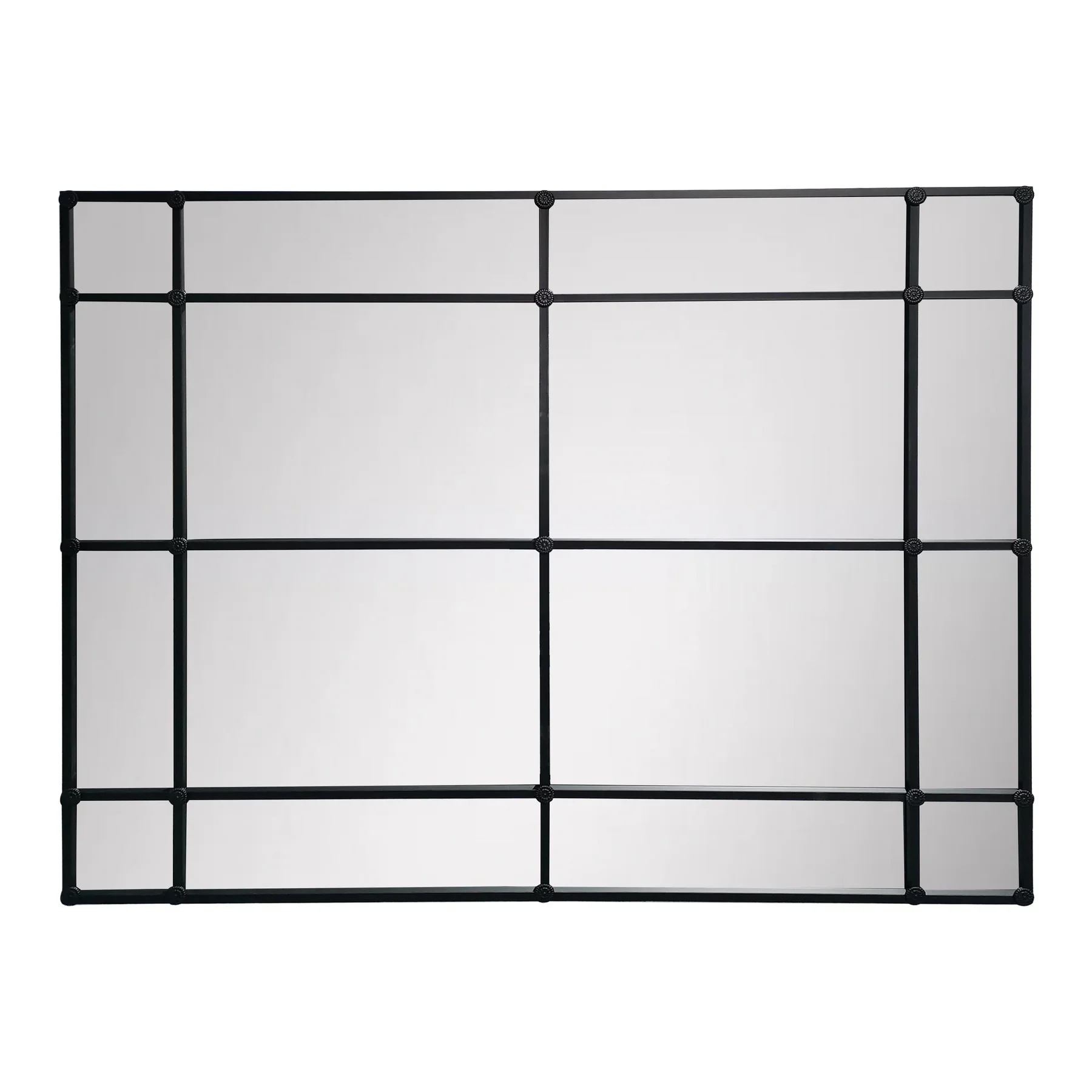 Crawford Rectangular 16 Pane Iron Framed Mirror - Black - Image 2