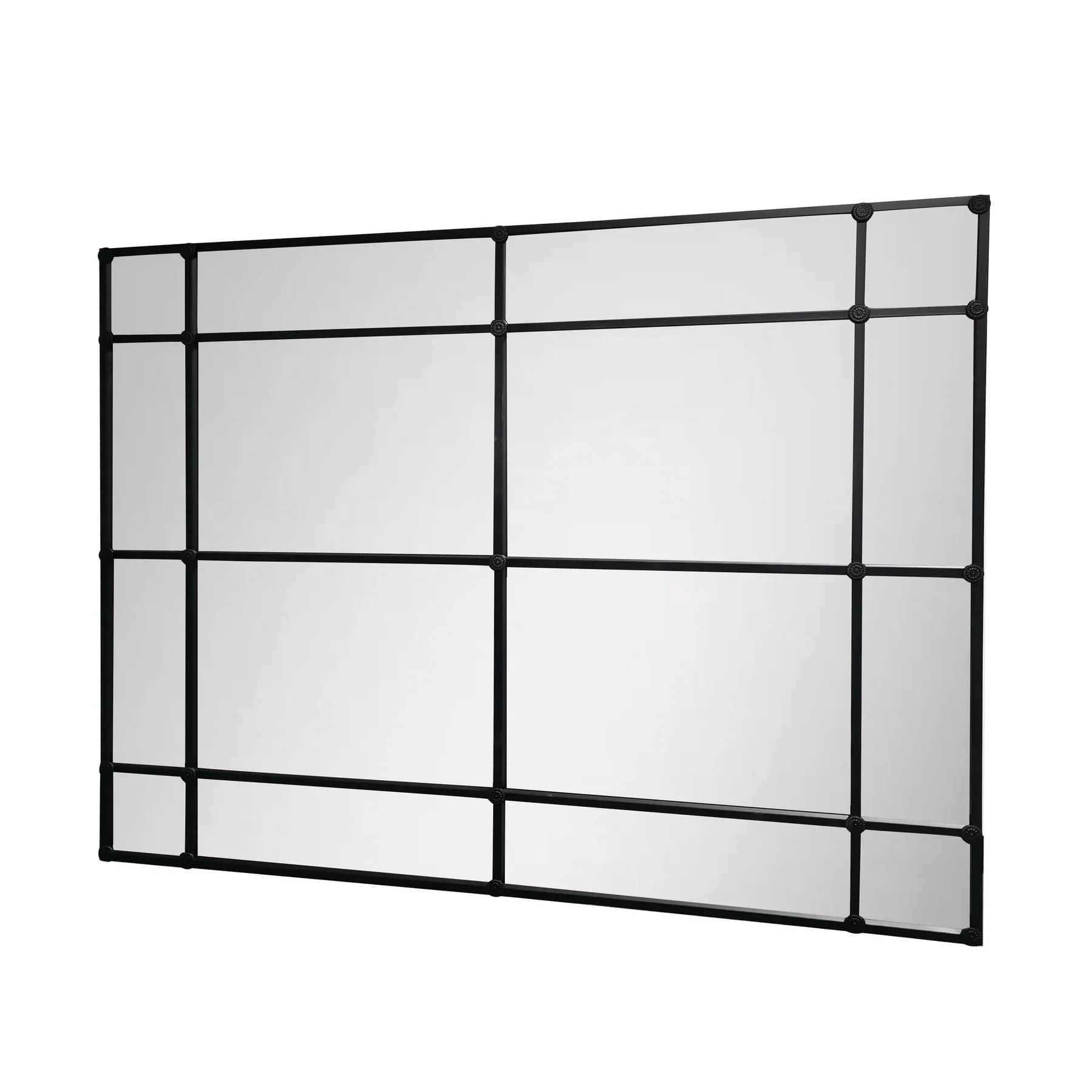 Crawford Rectangular 16 Pane Iron Framed Mirror - Black - Image 3