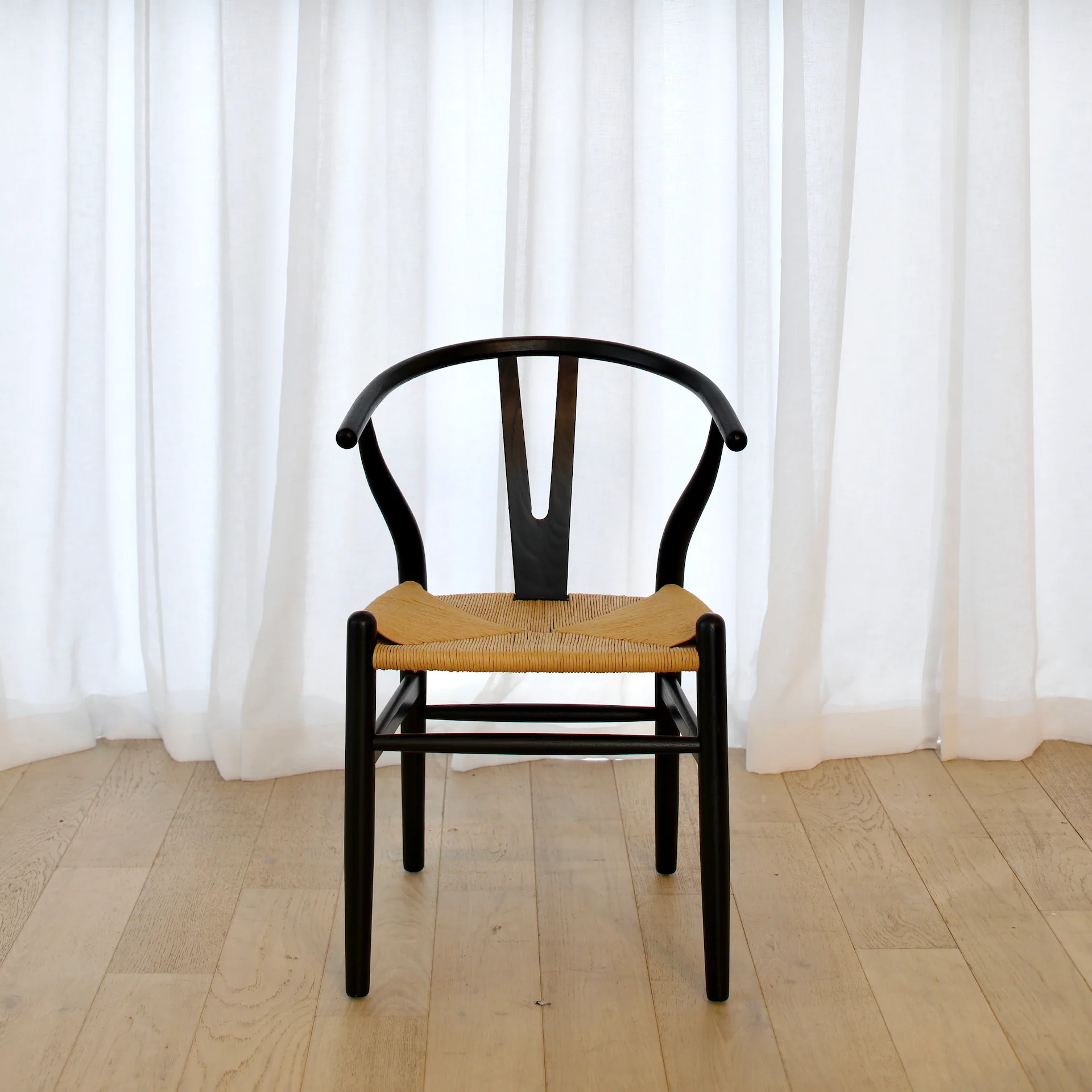 Elm Wishbone Chair - Black and Natural - Image 7