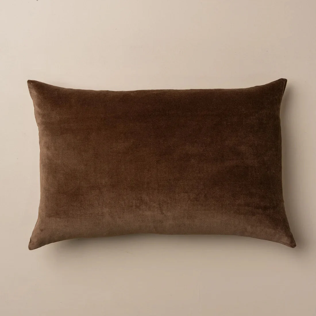 Linen/Velvet Lumbar Cushion - Chocolate