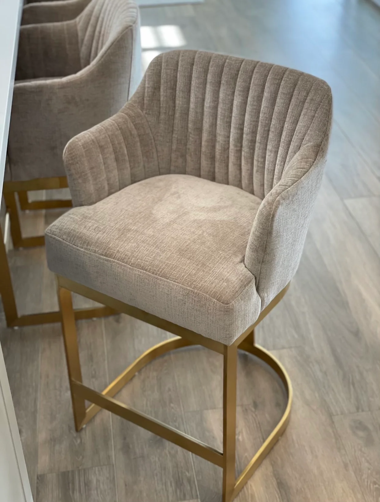 Martini Upholstered Stool with Gold Legs - Wheat - Image 4