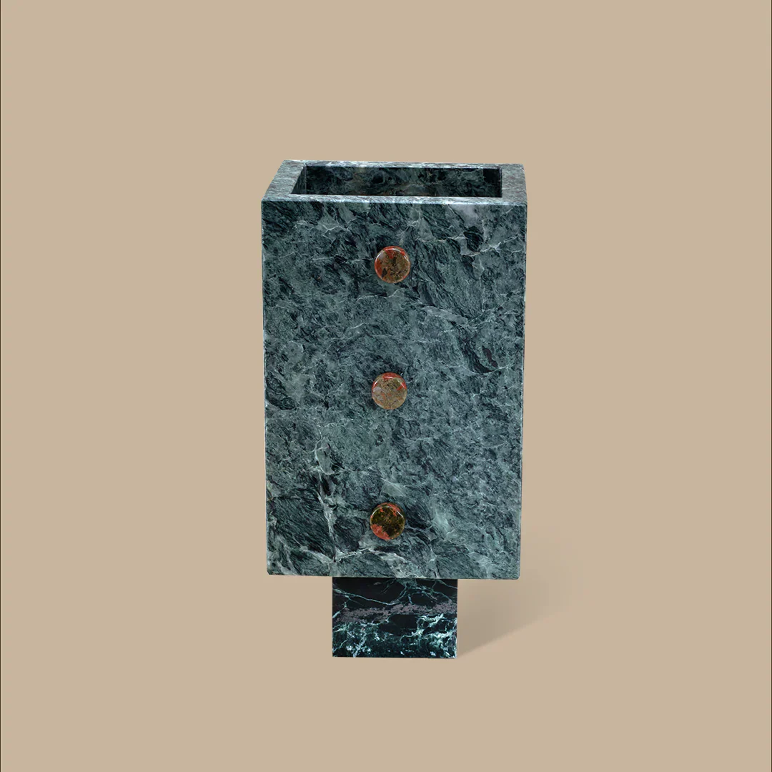 Trunk Vase - Verde Alpi Marble with Buttons - Image 3
