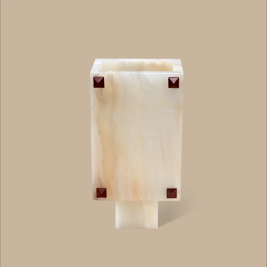 Trunk Vase - White Onyx with Rivets - Image 3